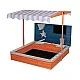Детски Дървен Пясъчник GINGER HOME с Регулируем Покрив, Аксесоари за Игра 120x120x120 см – Идеален за Двор и Градина