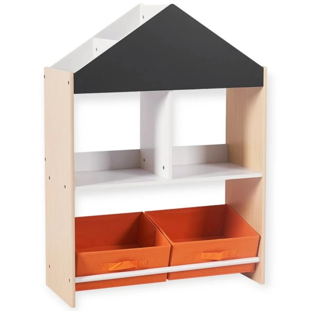 Детски Шкаф GINGER HOME, Етажерка за Играчки и Книжки с Черна Дъска за Писане, Къщичка, Дърво