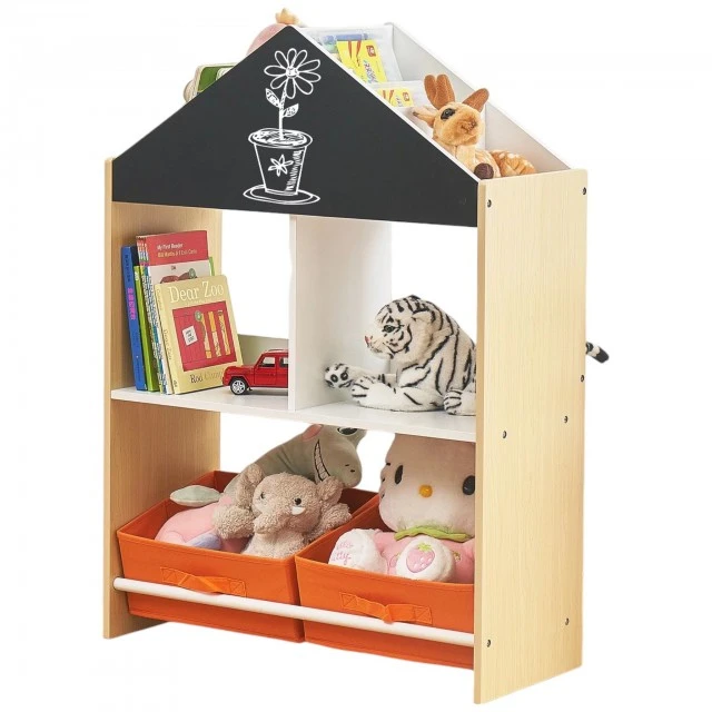 Детски Шкаф GINGER HOME, Етажерка за Играчки и Книжки с Черна Дъска за Писане, Къщичка, Дърво