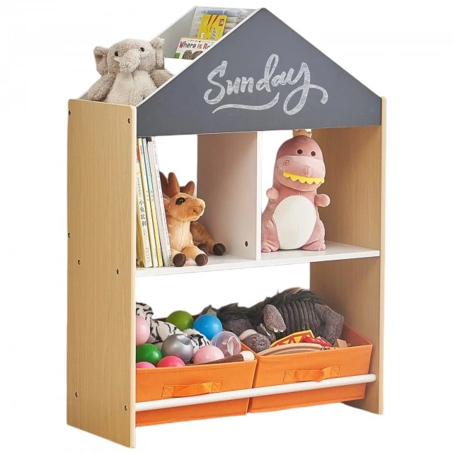 Детски Шкаф GINGER HOME, Етажерка за Играчки и Книжки с Черна Дъска за Писане, Къщичка, Дърво