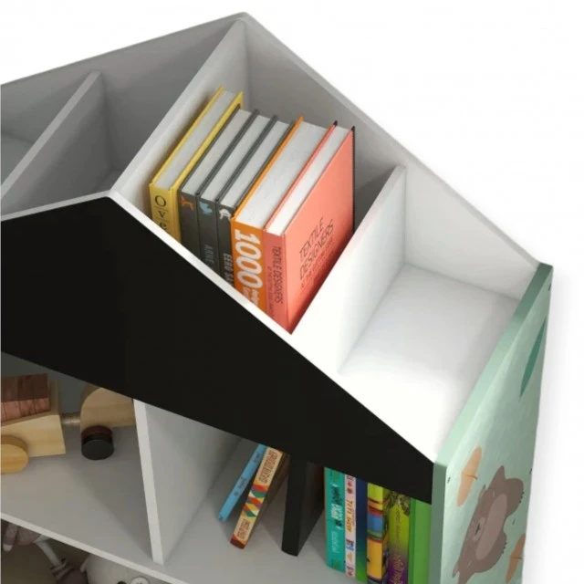 Детски Шкаф GINGER HOME, Етажерказа Играчки и Книжки  с Мече, Черна Дъска за Писане, Къщичка FOREST