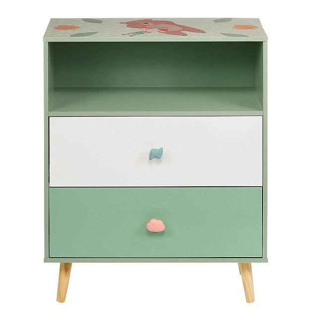 Детски Шкаф за Играчки и Дрехи GINGER HOME, Етажерка с за Детска Стая с 2 чекмеджета, Мече, FOREST