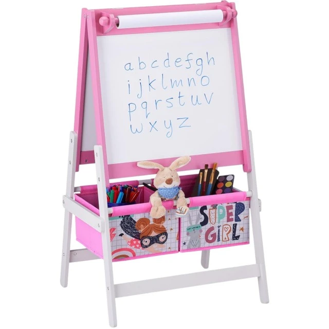 Children’s Easel for Drawing GINGER HOME 3 in 1 - Black Board, White Board, Paper Roll, SUPER GIRL