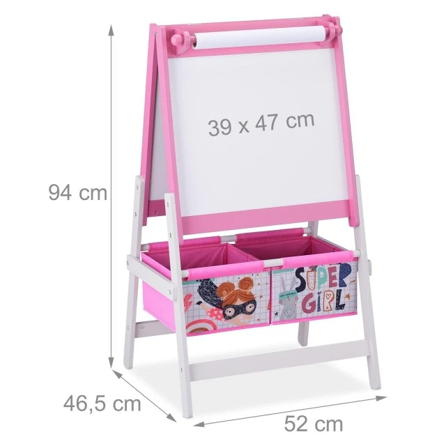 Children’s Easel for Drawing GINGER HOME 3 in 1 - Black Board, White Board, Paper Roll, SUPER GIRL
