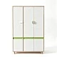 Children's Three-Wing Wardrobe GINGER HOME DINO, with Shelves, Hanger Lever and 6 Doors, White, Green and Natural Wood, 120x60x180 cm