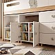 Children's Three-Wing Wardrobe GINGER HOME DINO, with Shelves, Hanger Lever and 6 Doors, White, Green and Natural Wood, 120x60x180 cm