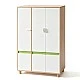 Children's Three-Wing Wardrobe GINGER HOME DINO, with Shelves, Hanger Lever and 6 Doors, White, Green and Natural Wood, 120x60x180 cm