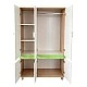 Children's Three-Wing Wardrobe GINGER HOME DINO, with Shelves, Hanger Lever and 6 Doors, White, Green and Natural Wood, 120x60x180 cm