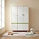 Children's Three-Wing Wardrobe GINGER HOME DINO, with Shelves, Hanger Lever and 6 Doors, White, Green and Natural Wood, 120x60x180 cm