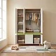 Children's Three-Wing Wardrobe GINGER HOME DINO, with Shelves, Hanger Lever and 6 Doors, White, Green and Natural Wood, 120x60x180 cm