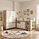 Children's Three-Wing Wardrobe GINGER HOME DINO, with Shelves, Hanger Lever and 6 Doors, White, Green and Natural Wood, 120x60x180 cm