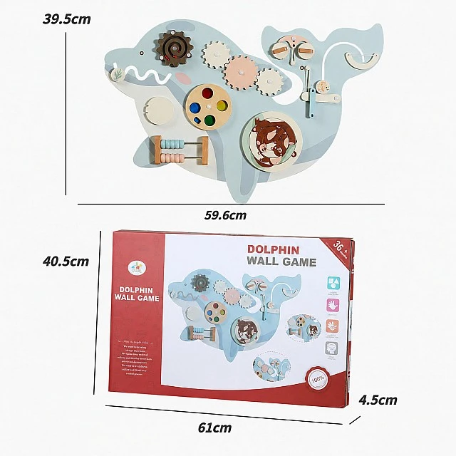Children's Wooden Activity Board GINGER HOME, Dolphin for Wall, Montessori Busyboard, 59.6x39.5 cm