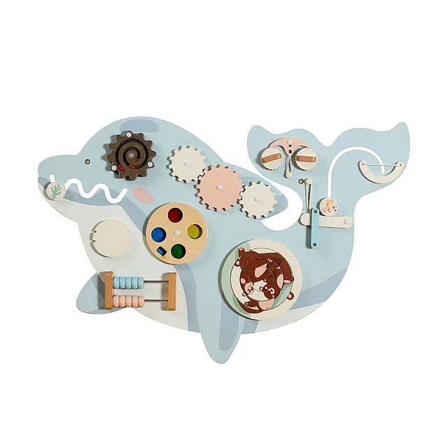Children's Wooden Activity Board GINGER HOME, Dolphin for Wall, Montessori Busyboard, 59.6x39.5 cm