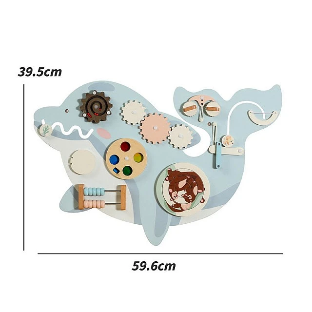 Children's Wooden Activity Board GINGER HOME, Dolphin for Wall, Montessori Busyboard, 59.6x39.5 cm