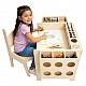GINGER HOME Children's Wooden Desk with Adjustable Chair and Organizer, Montessori Drawing Table, Educational Set for Children, Natural Wood, 77x50x52 cm