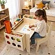 GINGER HOME Children's Wooden Desk with Adjustable Chair and Organizer, Montessori Drawing Table, Educational Set for Children, Natural Wood, 77x50x52 cm
