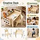 GINGER HOME Children's Wooden Desk with Adjustable Chair and Organizer, Montessori Drawing Table, Educational Set for Children, Natural Wood, 77x50x52 cm