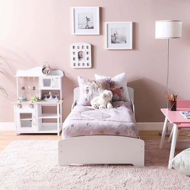 Children’s Wooden Bed with Protection and Mattress Frame 140/70 cm – GINGER HOME
