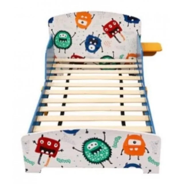 Children’s Wooden Bed with Fall Protection, Slatted Mattress Frame 140/70 cm, Comfortable Stand - MONSTER