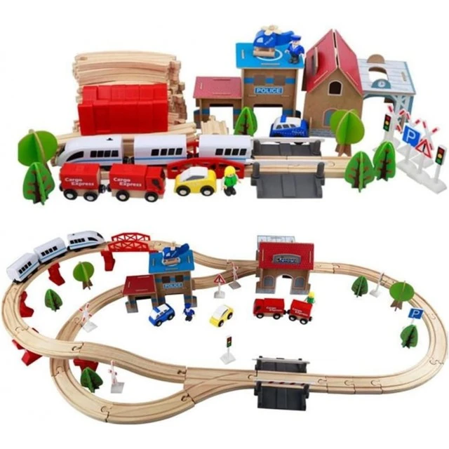 Children’s Wooden Train - Set of 88 parts with Battery Locomotive