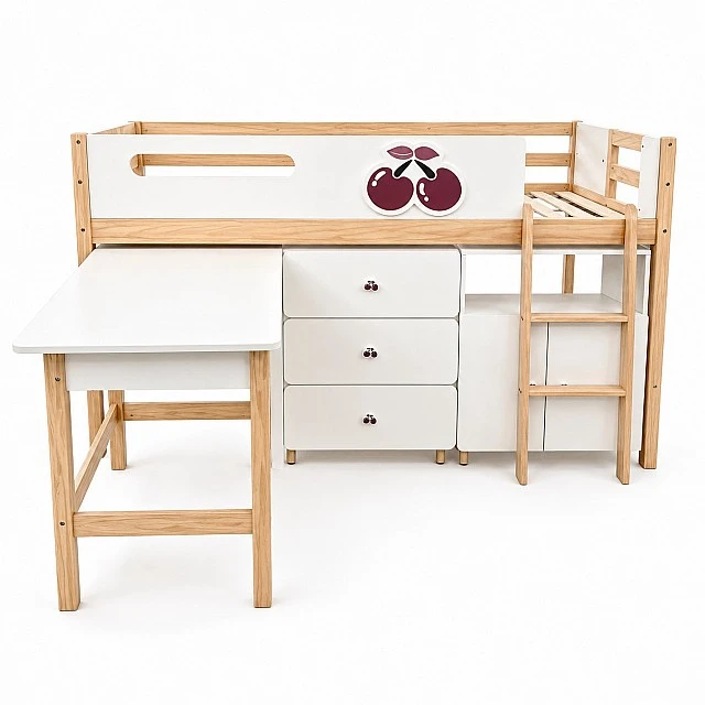 Children's Combined Bed GINGER HOME CHERRY with Desk, Chest of Drawers, Wardrobe and Mattress Frame, 90x200 cm