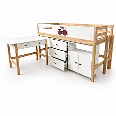 Children's Combined Bed GINGER HOME CHERRY with Desk, Chest of Drawers, Wardrobe and Mattress Frame, 90x200 cm