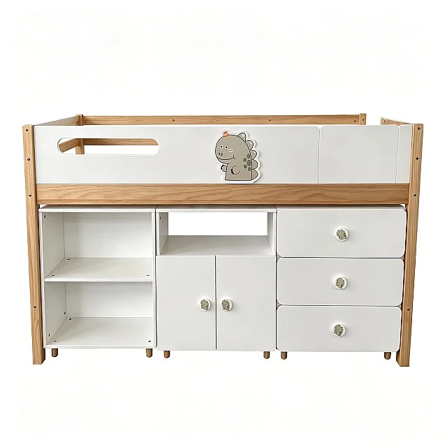 Children's Combined Bed GINGER HOME DINO with Shelves, Wardrobe, Chest of Drawers and Mattress Frame, 90x200 cm