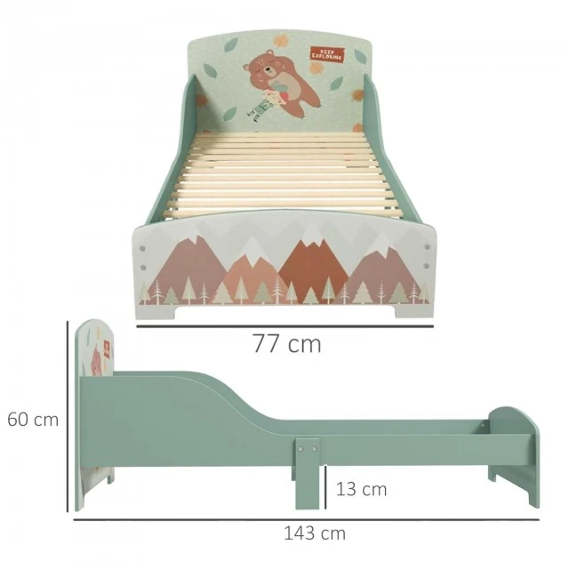 Children’s bed GINGER HOME, fall protection, wooden, bed base 70 x 140 cm, FOREST