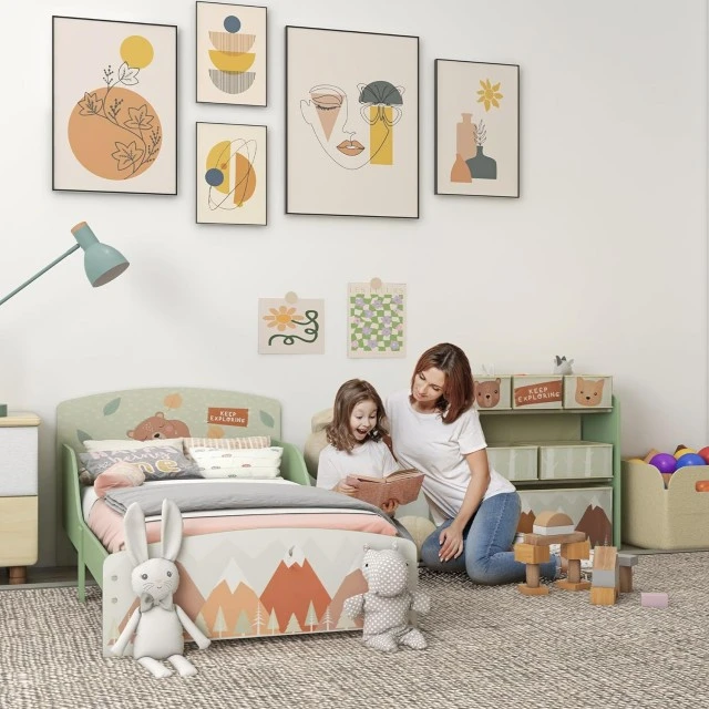 Children’s bed GINGER HOME, fall protection, wooden, bed base 70 x 140 cm, FOREST