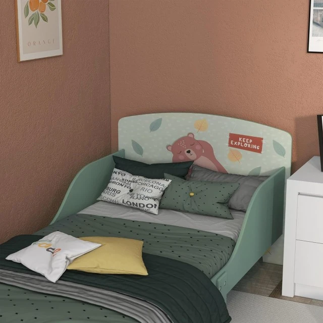 Children’s bed GINGER HOME, fall protection, wooden, bed base 70 x 140 cm, FOREST
