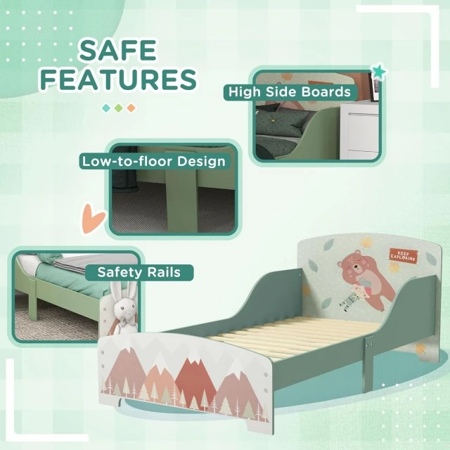 Children’s bed GINGER HOME, fall protection, wooden, bed base 70 x 140 cm, FOREST