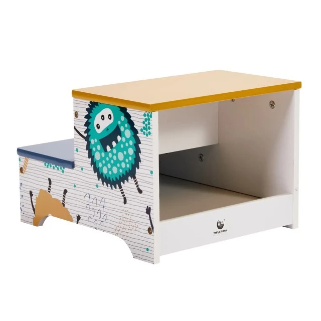 Children’s Chair-Stepladder, made of Wood, with 2 Steps, Storage Space, Carrying Handle - MONSTER