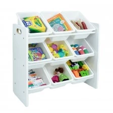 Shelf with 9 Storage Boxes, Section for Children's Room, Organizer for Toys and Books Made of Wood - WHITE