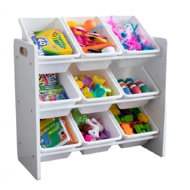 Shelf with 9 Storage Boxes, Section for Children’s Room, Organizer for Toys and Books Made of Wood - WHITE