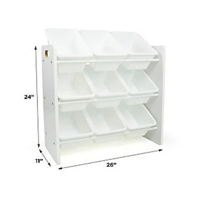 Shelf with 9 Storage Boxes, Section for Children’s Room, Organizer for Toys and Books Made of Wood - WHITE