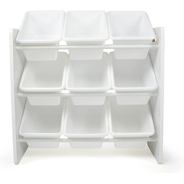 Shelf with 9 Storage Boxes, Section for Children’s Room, Organizer for Toys and Books Made of Wood - WHITE