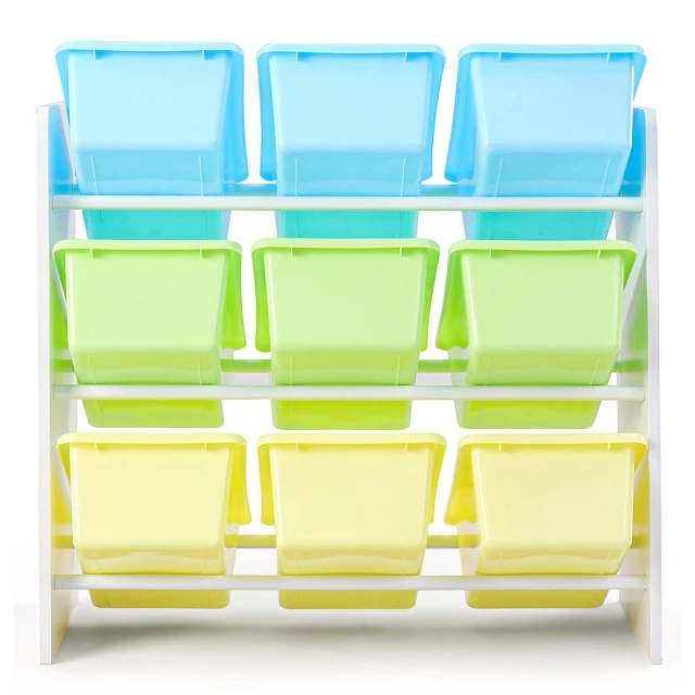 Shelf for Toys and Books, Section for Children’s Room with 9 Storage Boxes, Wooden Organizer - MERMAID