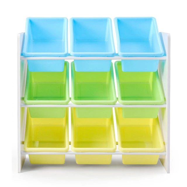 Shelf for Toys and Books, Section for Children’s Room with 9 Storage Boxes, Wooden Organizer - MERMAID