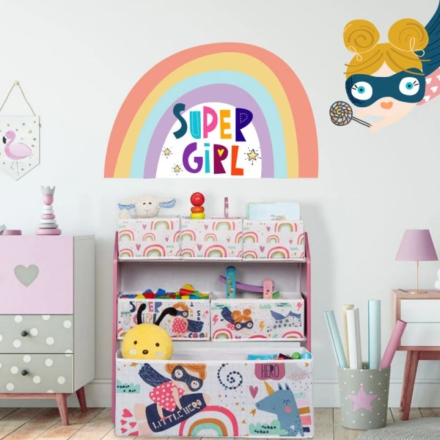 Set of 2 SUPER GIRL stickers for decorating a children’s room, wall, window, furniture