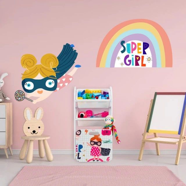 Set of 2 SUPER GIRL stickers for decorating a children’s room, wall, window, furniture