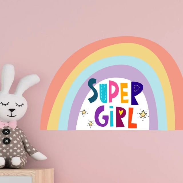 Set of 2 SUPER GIRL stickers for decorating a children’s room, wall, window, furniture