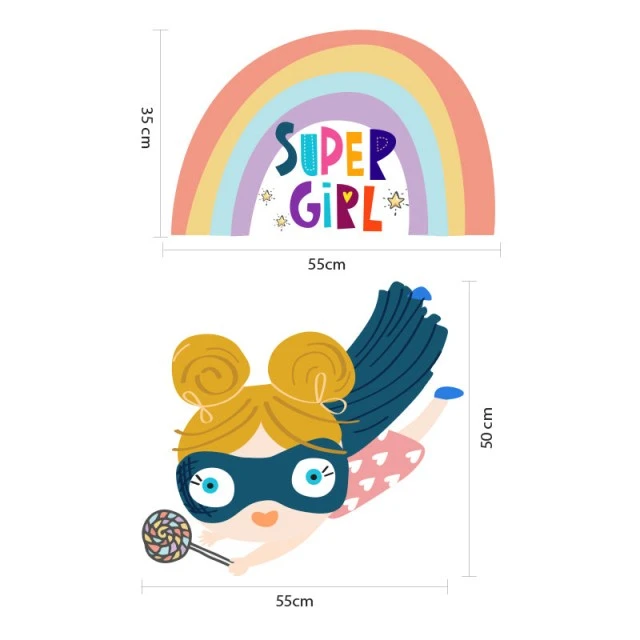 Set of 2 SUPER GIRL stickers for decorating a children’s room, wall, window, furniture