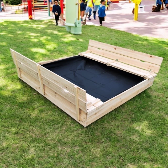 Large Children's Sandbox with Benches and Folding Lid GINGER HOME 157x157x21cm, Wooden