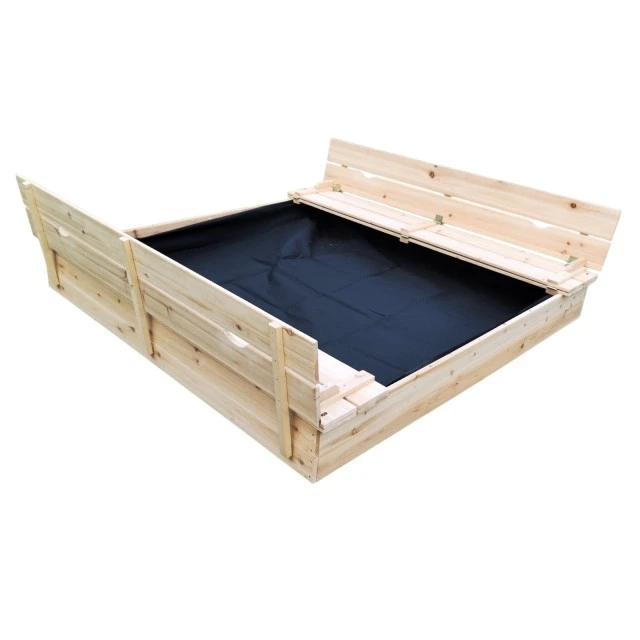 Large Children's Sandbox with Benches and Folding Lid GINGER HOME 157x157x21cm, Wooden