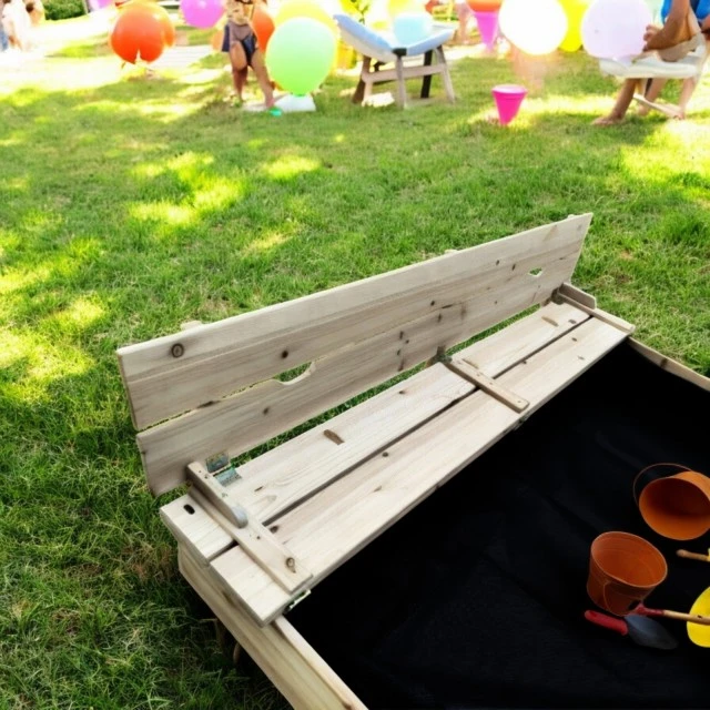 Large Children's Sandbox with Benches and Folding Lid GINGER HOME 157x157x21cm, Wooden