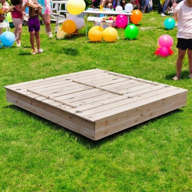 Large Children's Sandbox with Benches and Folding Lid GINGER HOME 157x157x21cm, Wooden