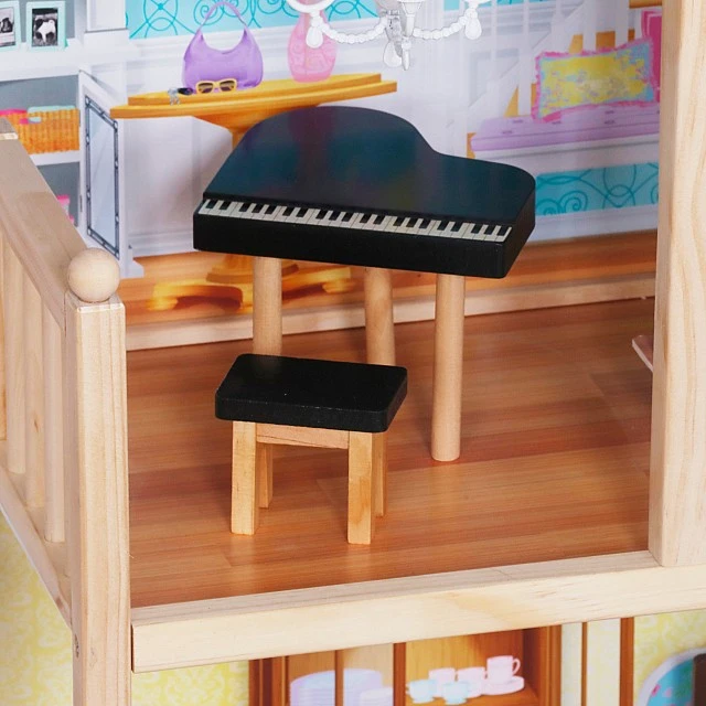 Large Children's Wooden Dollhouse GINGER HOME Grand Villa, 4 Floors, 28 Furniture and Accessories, Multiple Furnished Rooms, Open Design, 119x31.5x122.5 cm
