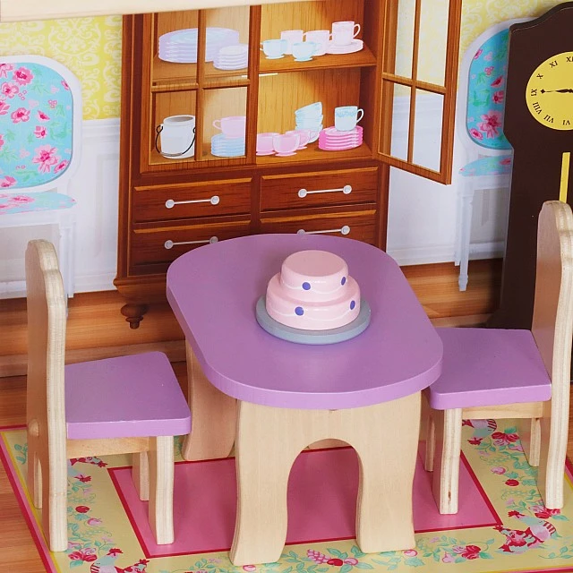 Large Children's Wooden Dollhouse GINGER HOME Grand Villa, 4 Floors, 28 Furniture and Accessories, Multiple Furnished Rooms, Open Design, 119x31.5x122.5 cm