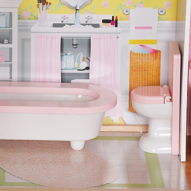 Large Children's Wooden Dollhouse GINGER HOME Grand Villa, 4 Floors, 28 Furniture and Accessories, Multiple Furnished Rooms, Open Design, 119x31.5x122.5 cm