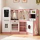 Large Children's Wooden Kitchen GINGER HOME, Corner with Sink with Running Water, Sound and Light, Refrigerator, Microwave, Washing Machine, Window, Curtains and Accessories, 134x80x99 cm
